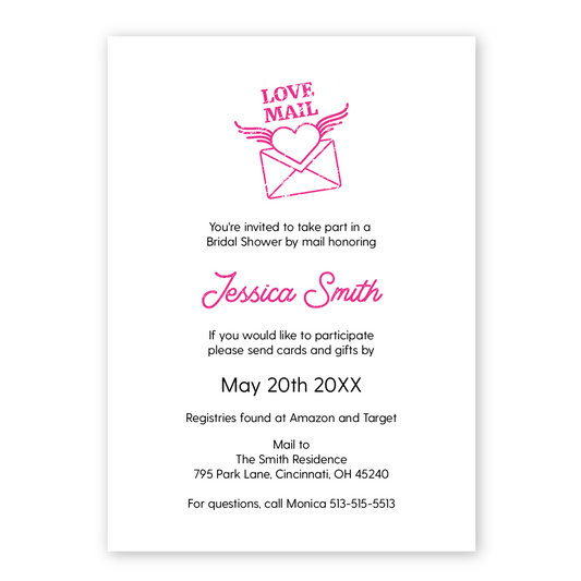 bridal shower by mail invitation, virtual shower