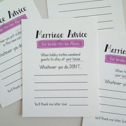Bridal Shower Advice Game-advice cards-Paper Cute Ink