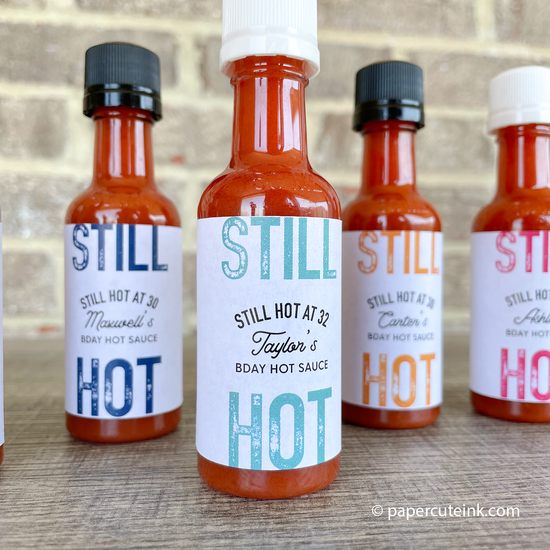 shop hot sauce birthday party favors in navy aqua orange and cherry