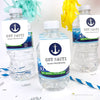Nautical themed mini bottle tags attached to water bottles