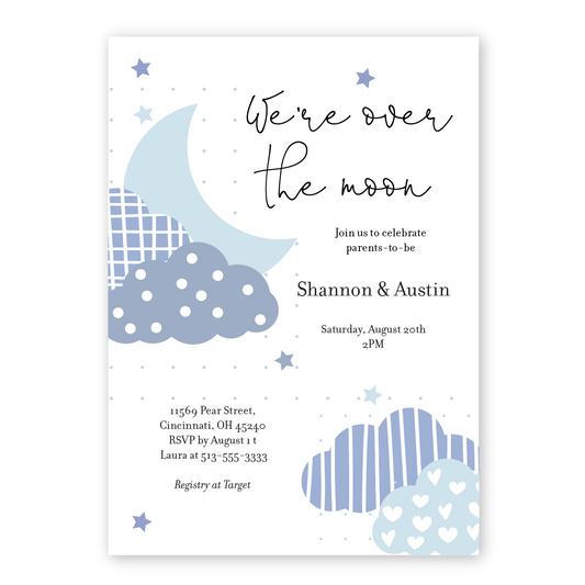 We're Over The Moon Baby Shower Invitations