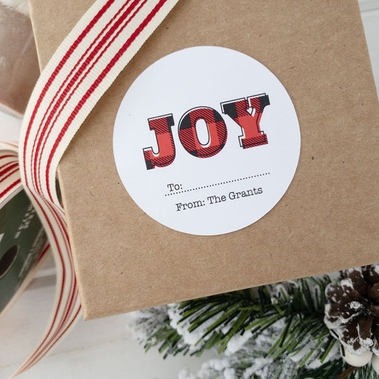 Joy Gift Label Plaid Christmas Stickers