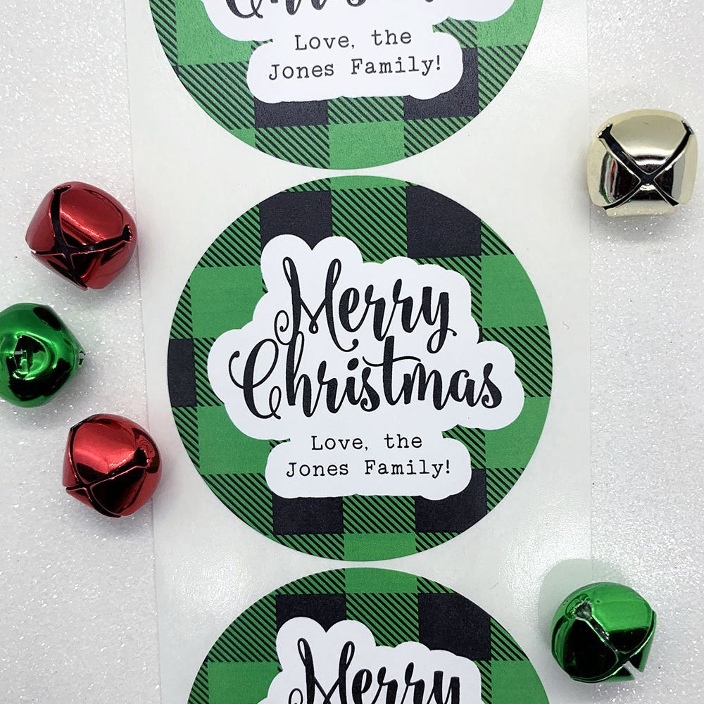 Merry Christmas Stickers Plaid Gift Label-round gift labels-Paper Cute Ink