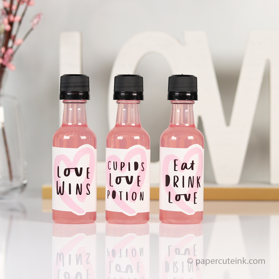 valentines day party favors, mini liquor bottle favor labels