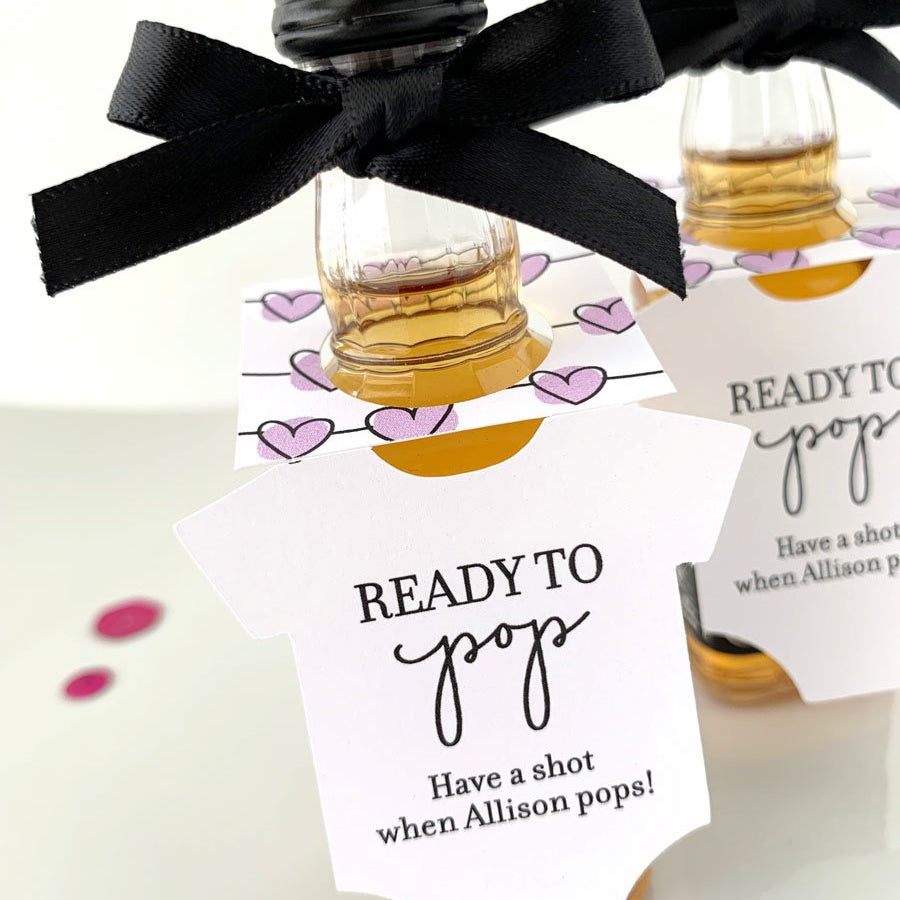 ready to pop onesie bottle tags baby shower favors