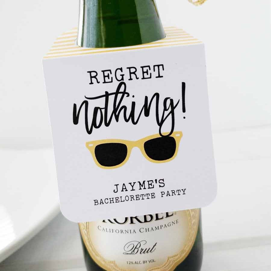 Regret Nothing Bachelorette Party Bottle Tags-mini champagne tags-Paper Cute Ink