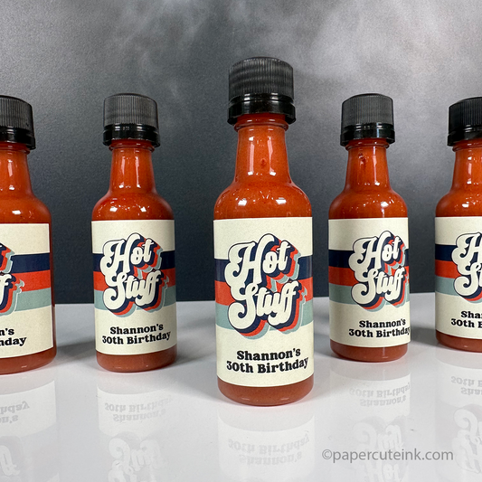 Hot Stuff adult birthday party favors mini hot sauce bottles