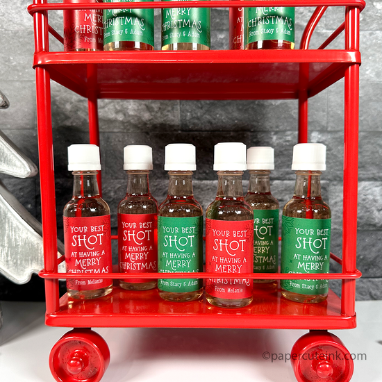 christmas party favors santa's workshop mini liquor bottle labels, best shot at a merry christmas