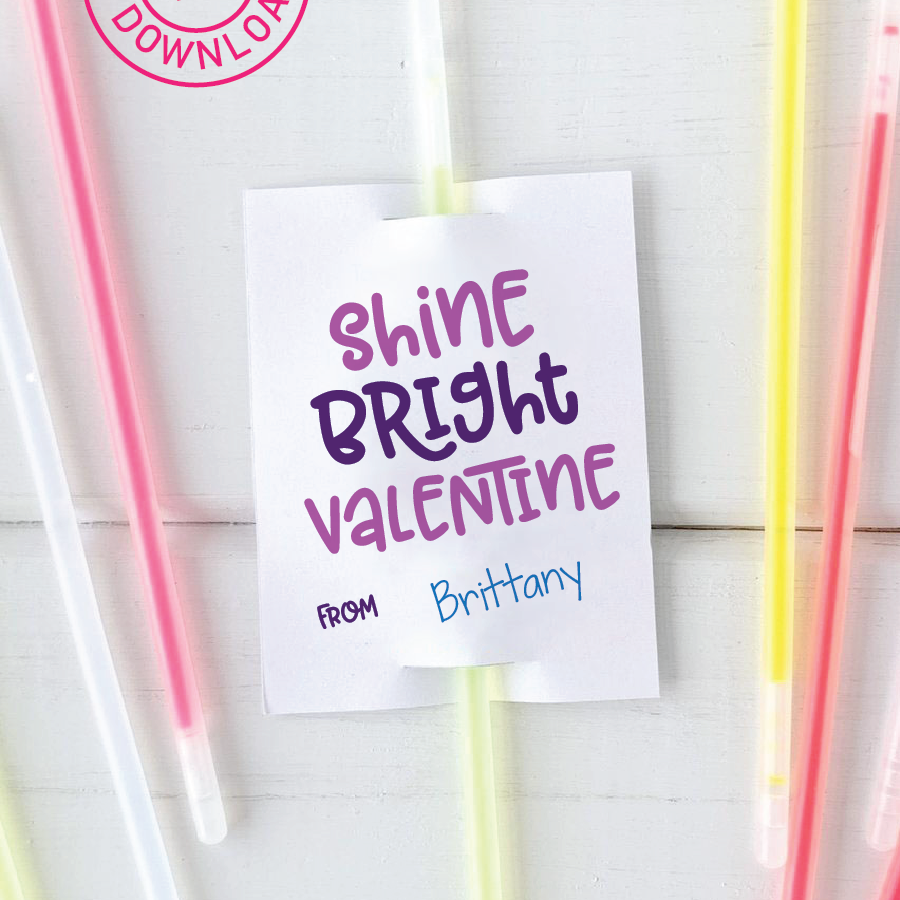 Shine Bright Valentine Glow Stick Tag