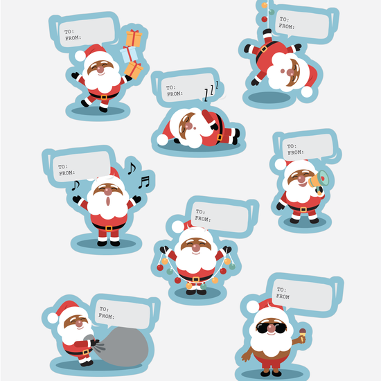 Silly Santa Gift Wrapping Stickers African American-holiday gift labels-Paper Cute Ink
