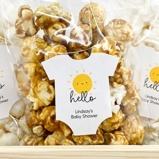 hello sunshine personalized baby shower stickers