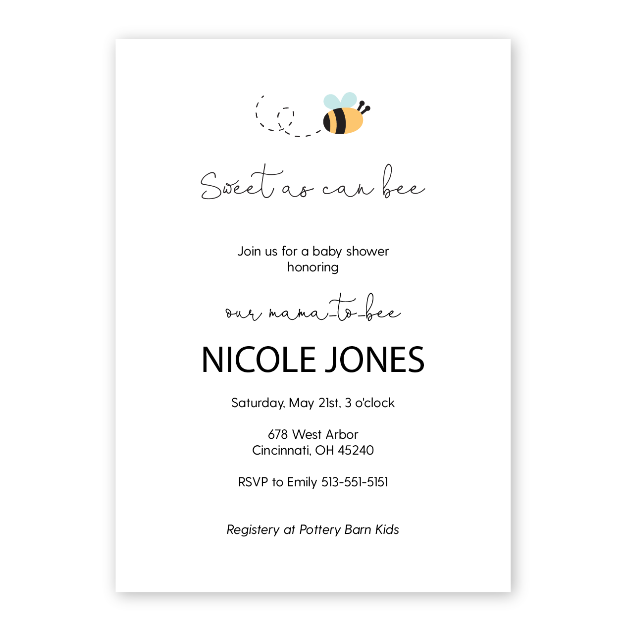 Sweet As Can Bee Baby Shower Invitations