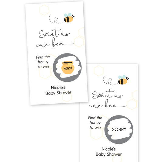 Sweet As Can Bee Baby Shower Scratch Off Game
