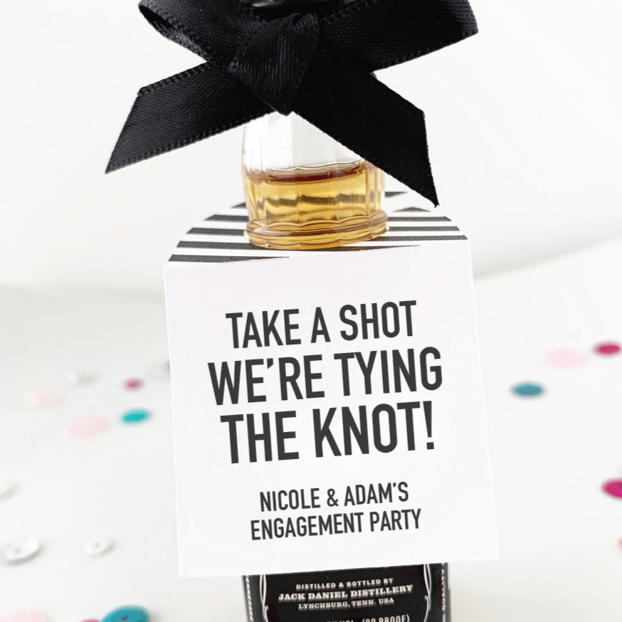 Take a Shot We're Tying the Knot Engagement Party Favor Tags