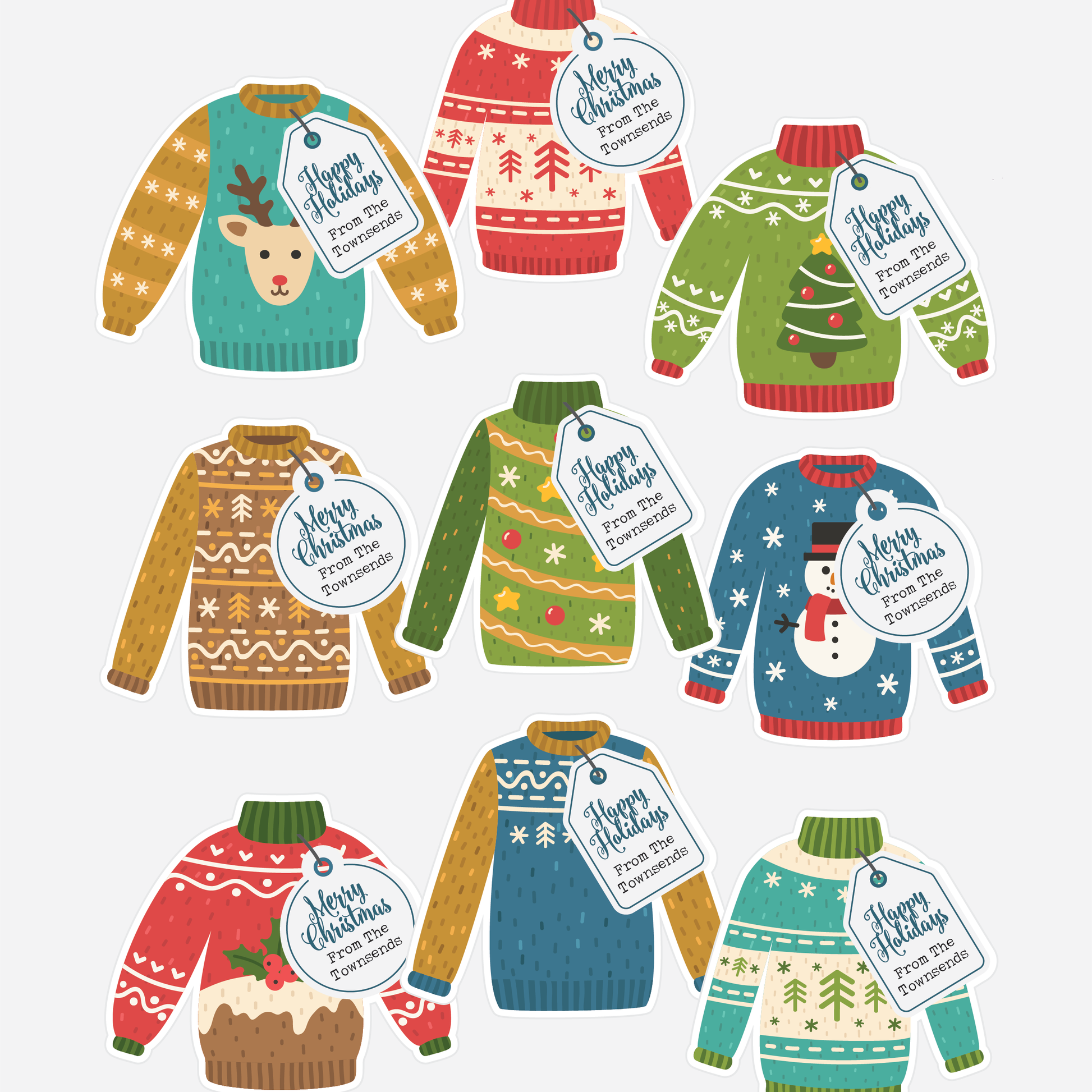 Ugly Sweater Gift Wrapping Stickers-holiday gift labels-Paper Cute Ink