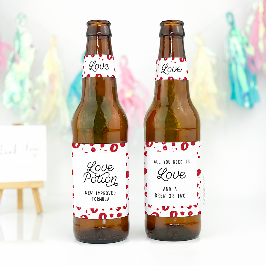 Love potion Valentines Day beer bottle labels