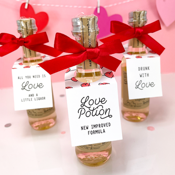 Galentines day valentines day party favor tags for mini liquor bottles