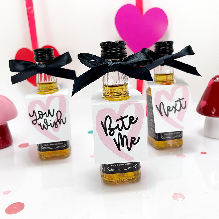 anti valentine's day conversation hearts gift tags for mini liquor bottles
