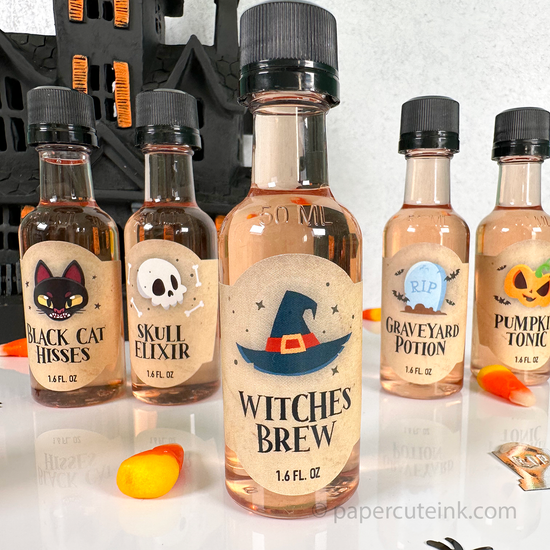 witches brew halloween party mini liquor bottle labels