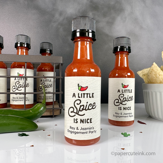 a little spice is nice hot sauce wedding engagement party favors