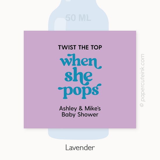 when she pops baby shower stickers for miniature liquor bottles